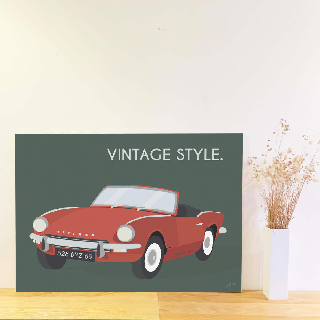 Affiche Triumph vintage – décoration murale inspirée d’une voiture de collection britannique emblématique.