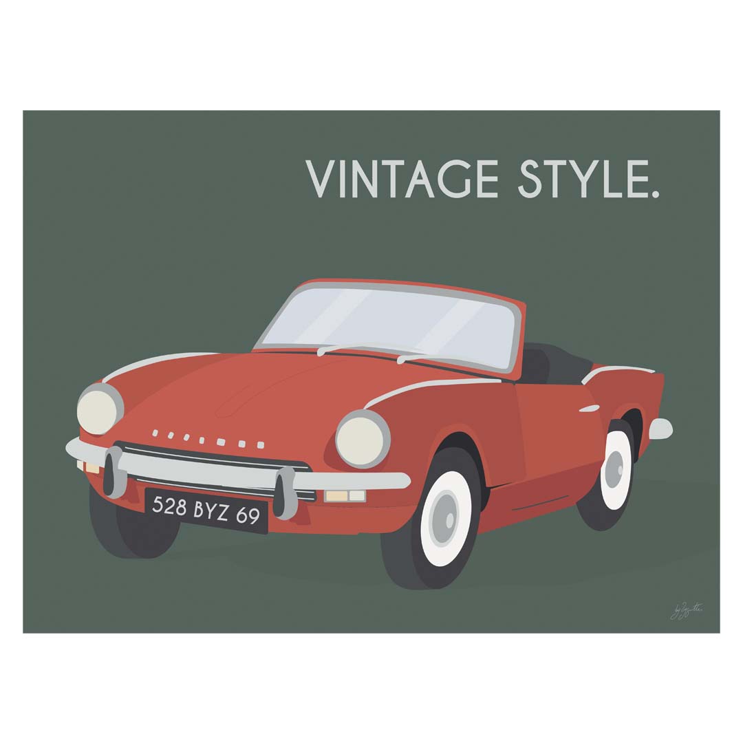 Affiche Triumph vintage – décoration murale inspirée d’une voiture de collection britannique emblématique.