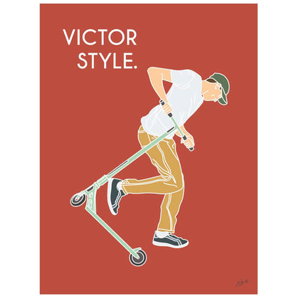 Affiche trottinette freestyle – décoration murale inspirée des skateparks, des figures de freestyle et de la culture urbaine.