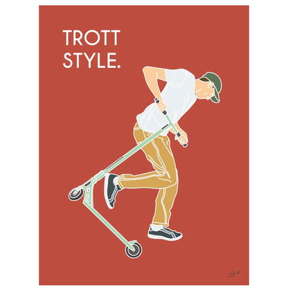 Affiche trottinette freestyle – décoration murale inspirée des skateparks, des figures de freestyle et de la culture urbaine.