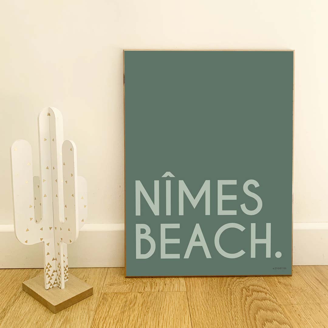 Affiche Ville Beach personnalisée avec nom de ville ou plage, décoration murale esprit bord de mer fabriquée en France.