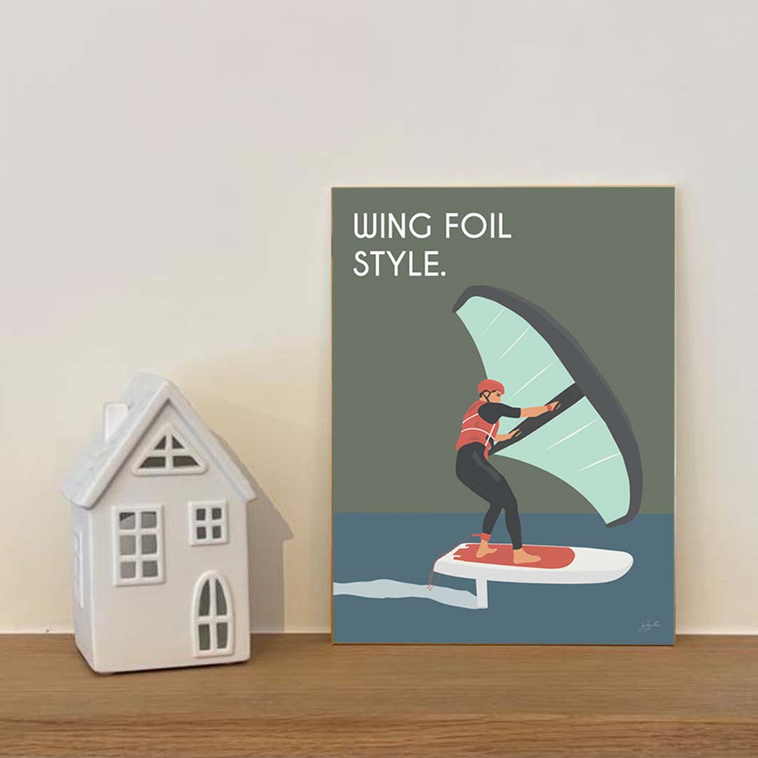 Affiche wing foil océan – décoration murale inspirée des sports nautiques et de la glisse.