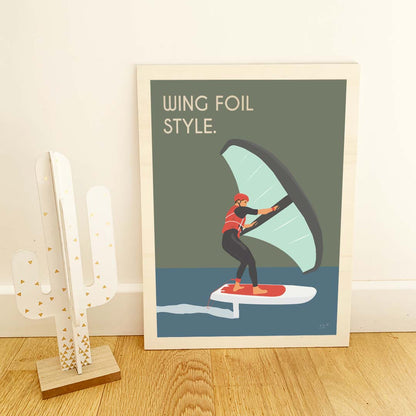 Affiche wing foil océan – décoration murale inspirée des sports nautiques et de la glisse.