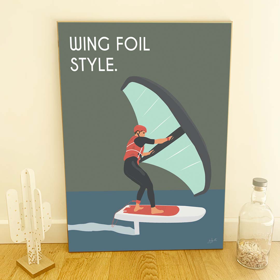 Affiche wing foil océan – décoration murale inspirée des sports nautiques et de la glisse.