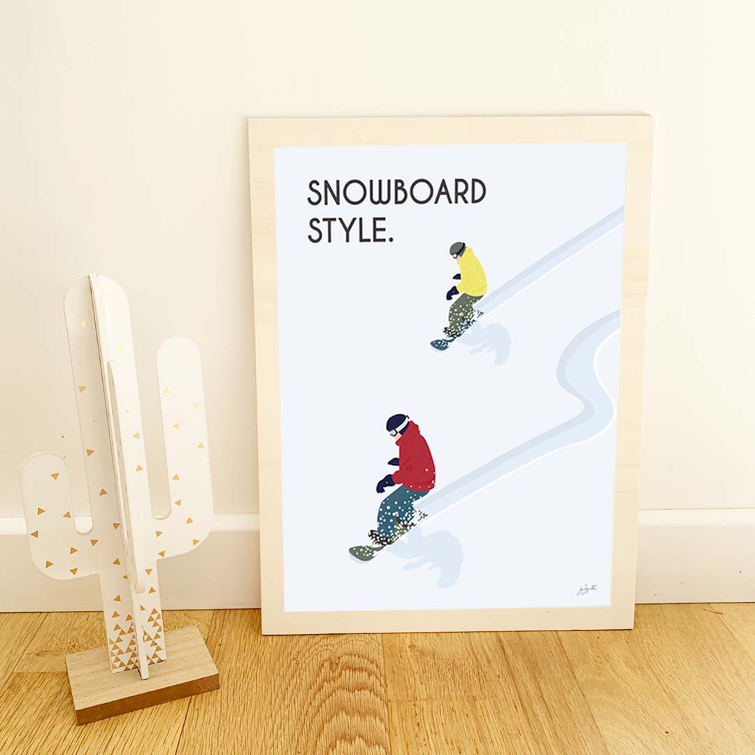 Affiche snowboard montagne – décoration murale inspirée des sports d’hiver et des paysages enneigés.