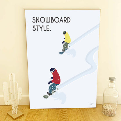 Affiche snowboard montagne – décoration murale inspirée des sports d’hiver et des paysages enneigés.