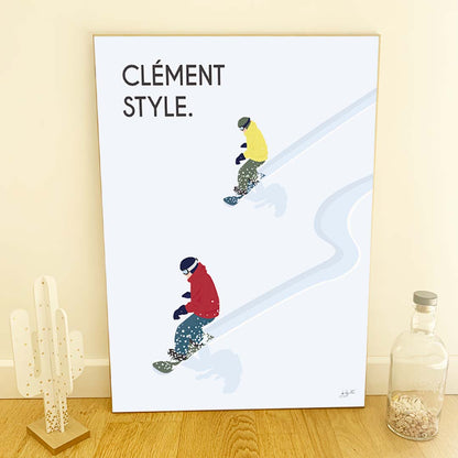 Affiche snowboard montagne – décoration murale inspirée des sports d’hiver et des paysages enneigés.