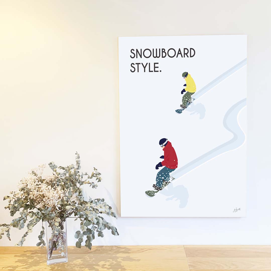 Affiche snowboard montagne – décoration murale inspirée des sports d’hiver et des paysages enneigés.