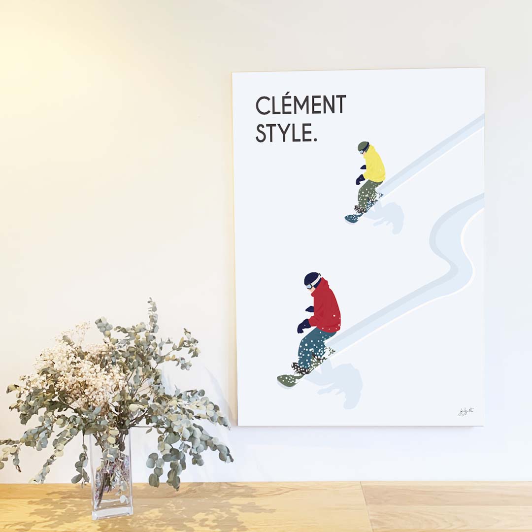 Affiche snowboard montagne – décoration murale inspirée des sports d’hiver et des paysages enneigés.