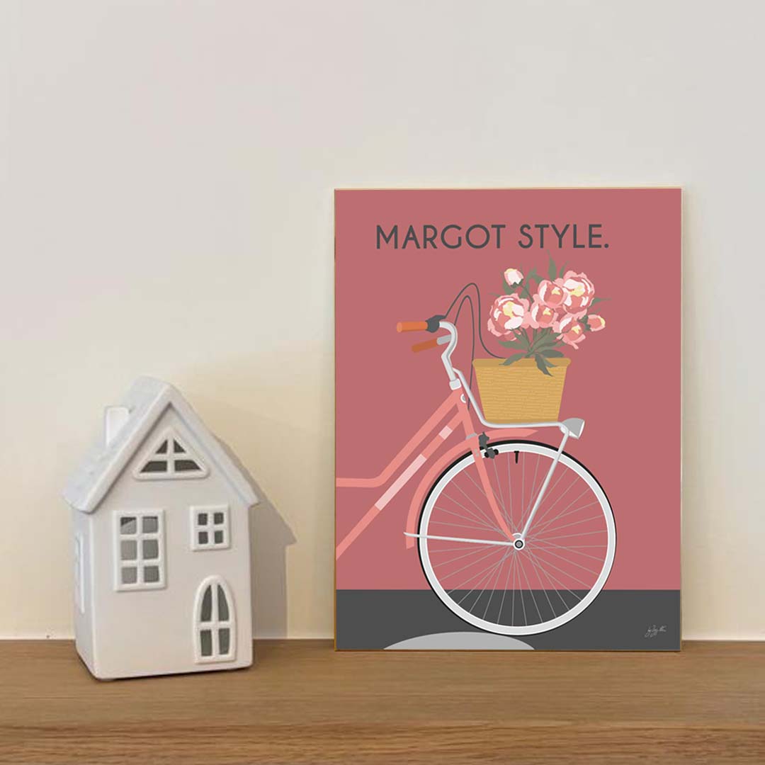 Affiche en bois Vélo rose - personnalisée