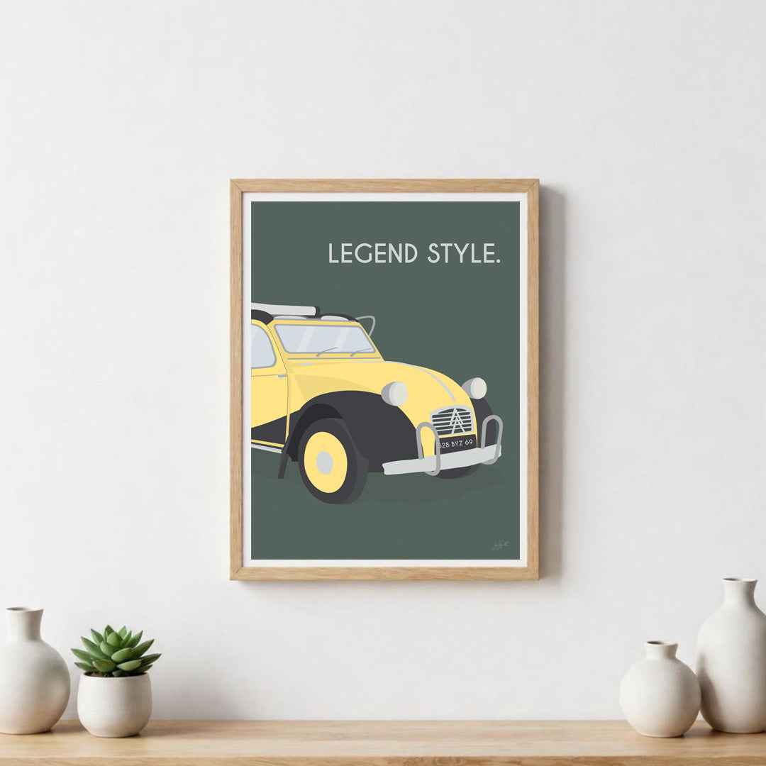 Affiche 2CV vintage – décoration murale inspirée de la célèbre Citroën 2CV et de l’esprit rétro français.