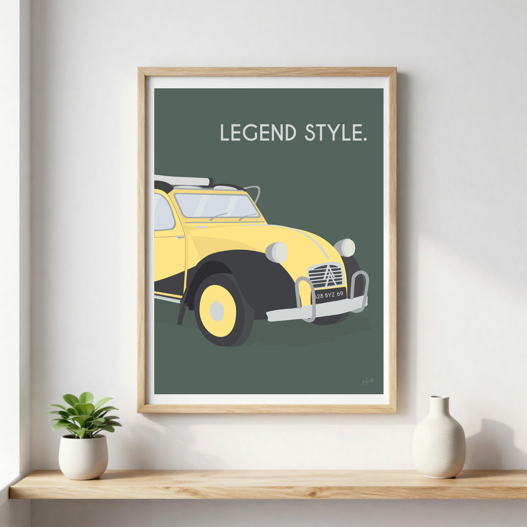 Affiche 2CV vintage – décoration murale inspirée de la célèbre Citroën 2CV et de l’esprit rétro français.