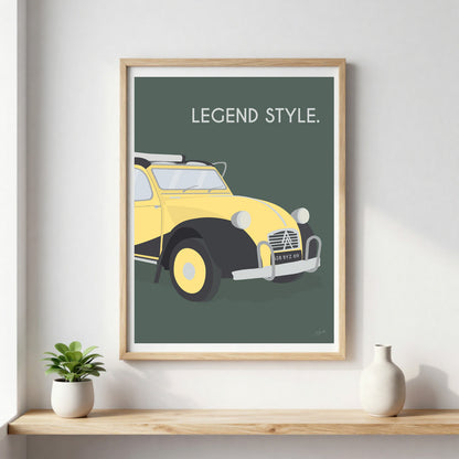 Affiche 2CV vintage – décoration murale inspirée de la célèbre Citroën 2CV et de l’esprit rétro français.