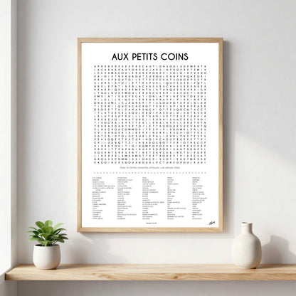 Poster Aux Petits Coins – décoration murale humoristique pour toilettes.