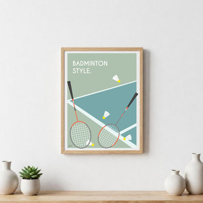 Poster badminton vintage – décoration murale inspirée du badminton, de la compétition et des sports de raquette.
