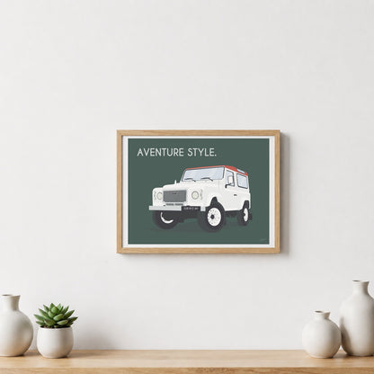 Affiche Defender vintage – décoration murale inspirée des voyages, de l’aventure et des grands espaces.