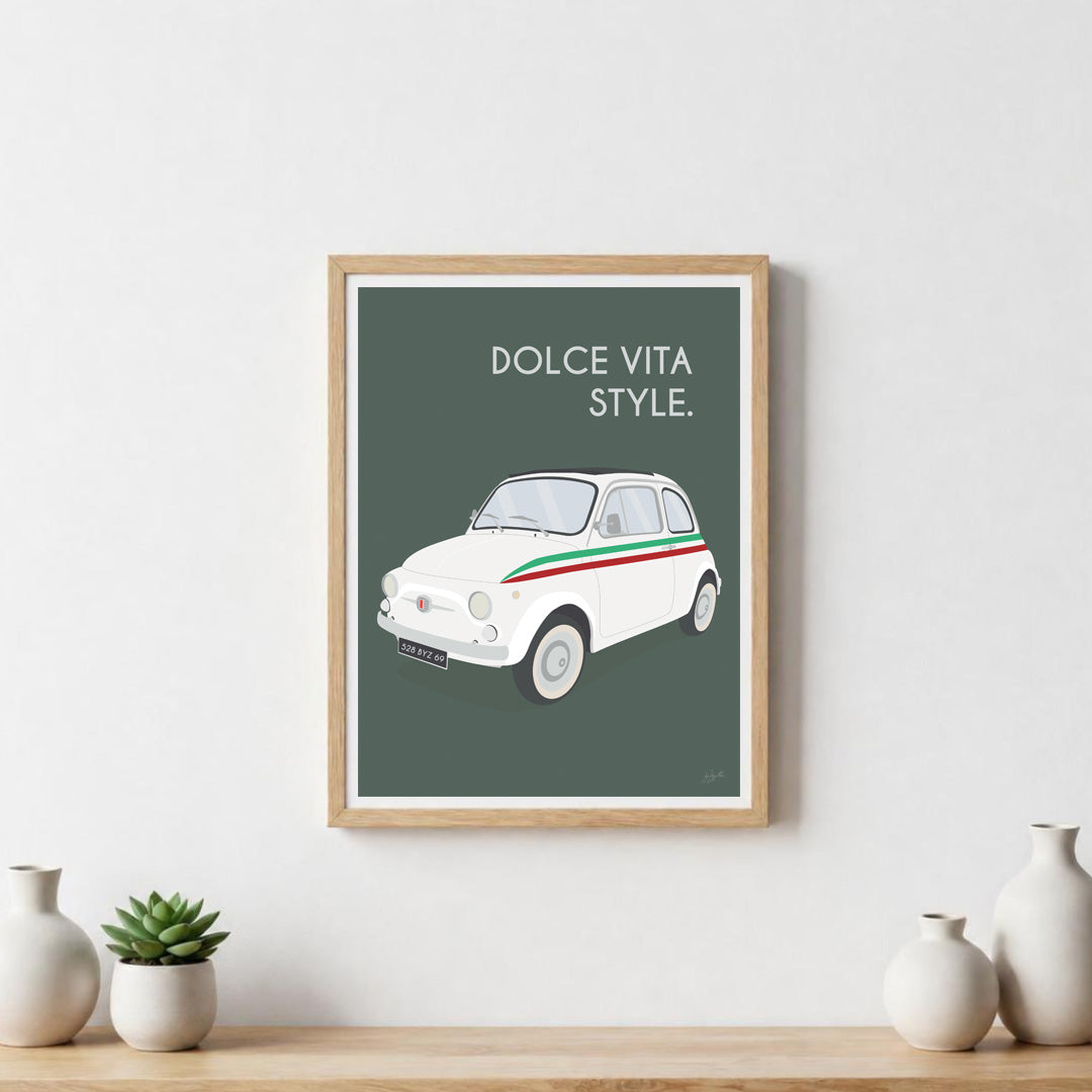 Affiche Fiat Italie – décoration murale inspirée de la Fiat vintage et de l’art de vivre italien.