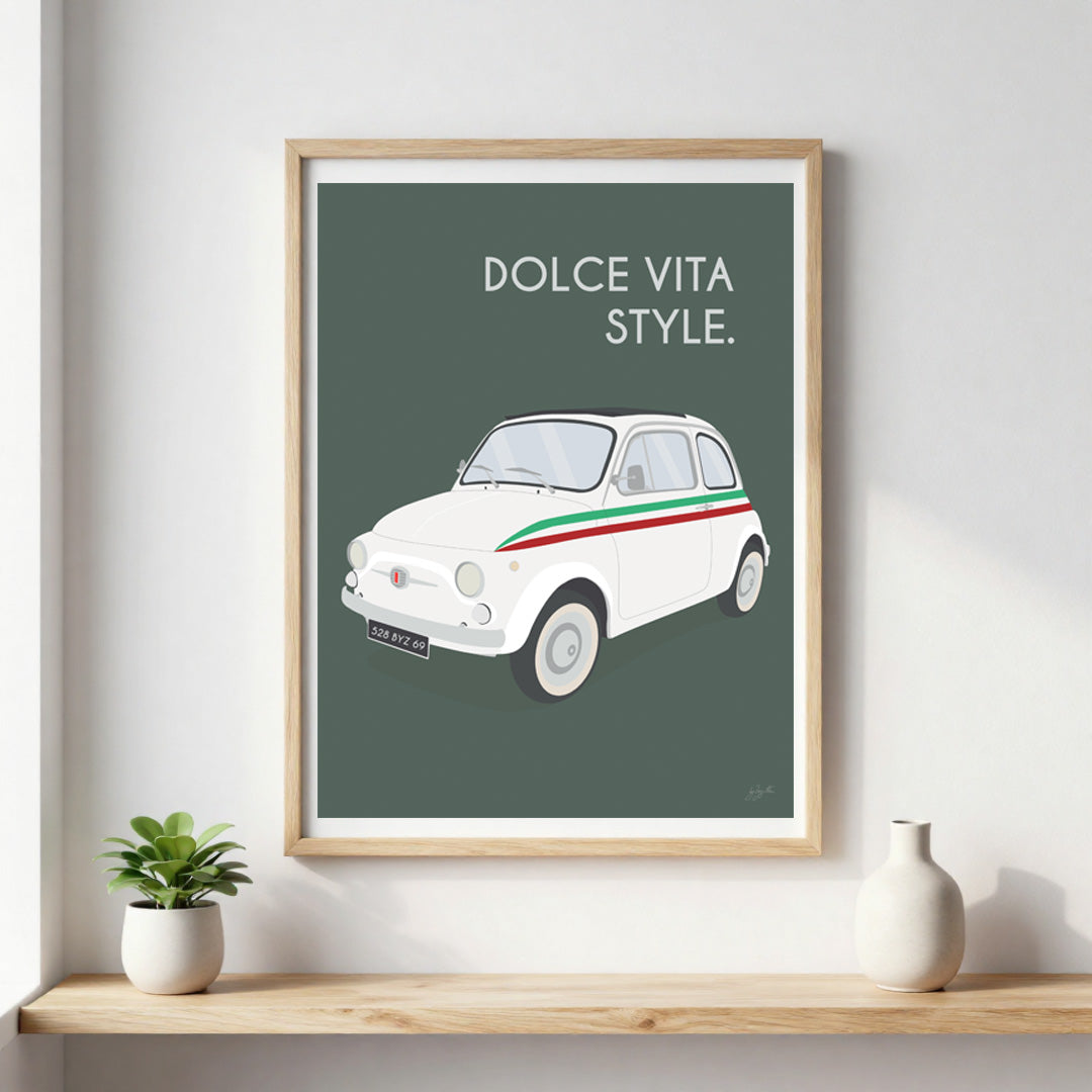Affiche Fiat Italie – décoration murale inspirée de la Fiat vintage et de l’art de vivre italien.