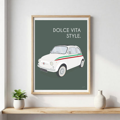 Affiche Fiat Italie – décoration murale inspirée de la Fiat vintage et de l’art de vivre italien.