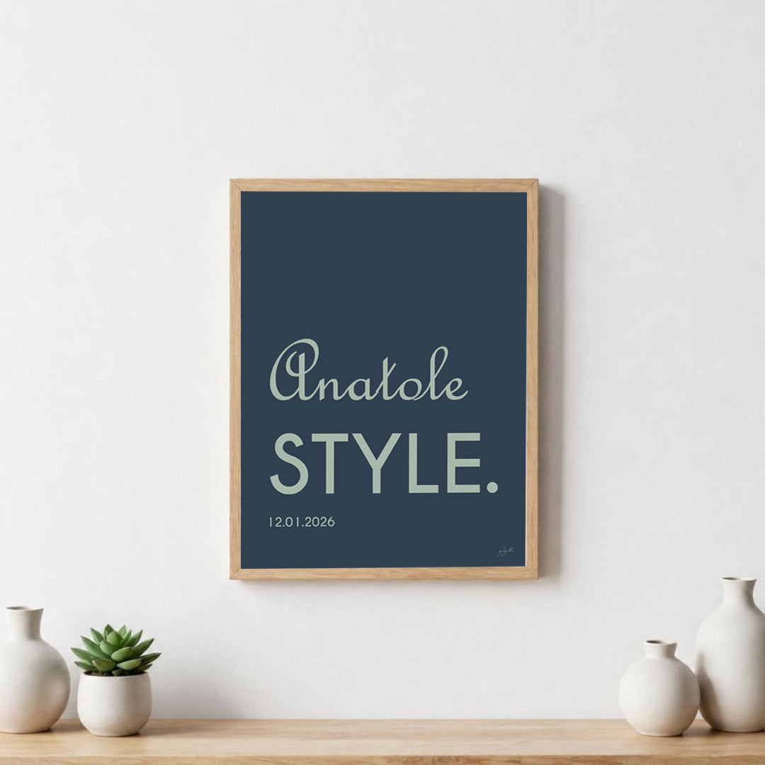 Poster Name Style personnalisée avec prénom ou nom, décoration murale moderne fabriquée en France.
