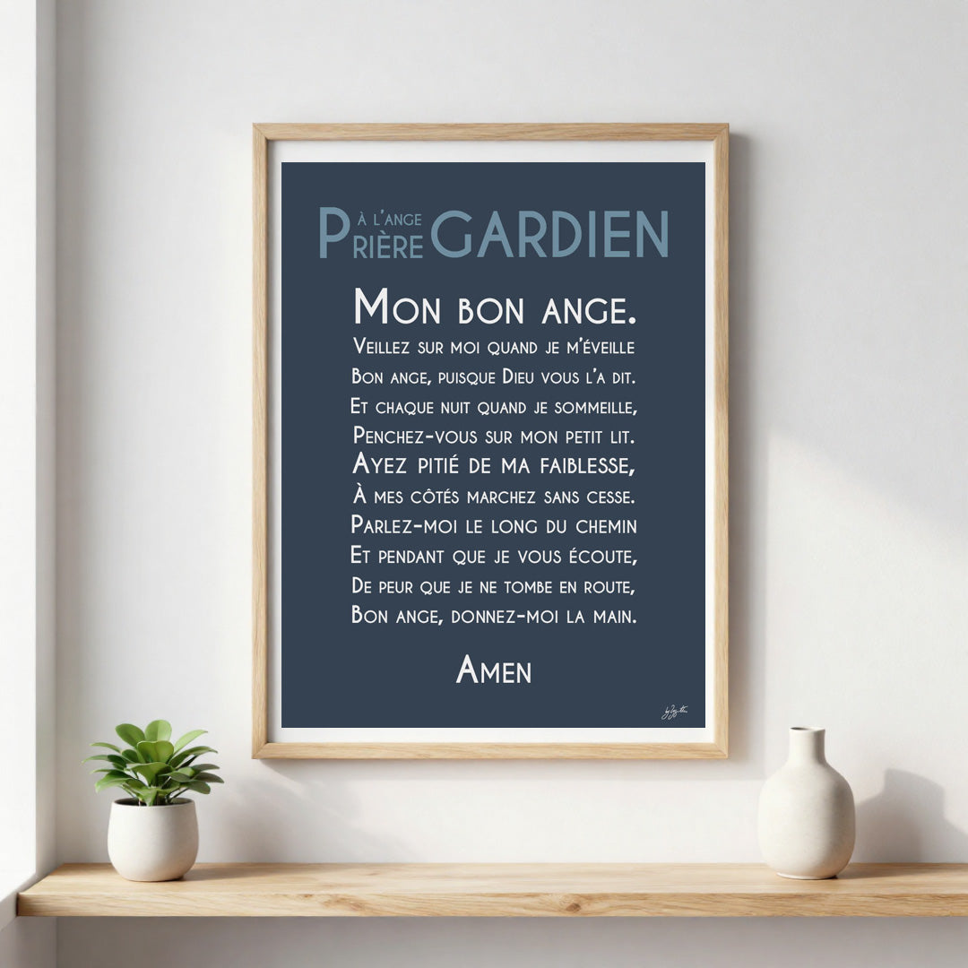 Affiche prière Ange Gardien – décoration murale chrétienne pour enfant inspirée de la protection de l'ange gardien.