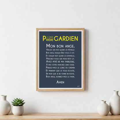 Affiche prière Ange Gardien – décoration murale chrétienne pour enfant inspirée de la protection de l'ange gardien.