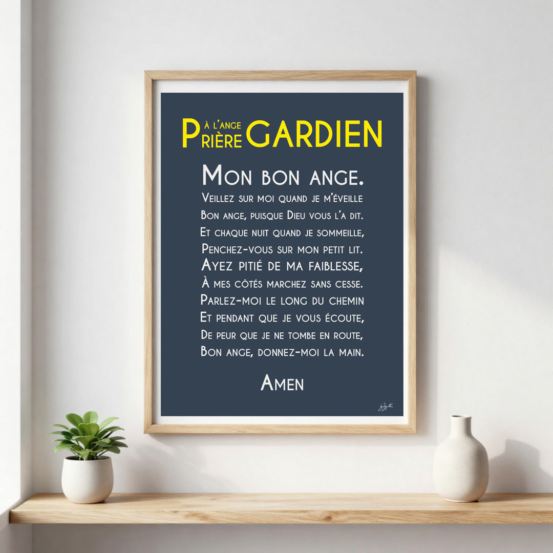 Affiche prière Ange Gardien – décoration murale chrétienne pour enfant inspirée de la protection de l'ange gardien.