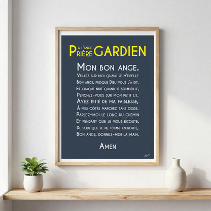 Affiche prière Ange Gardien – décoration murale chrétienne pour enfant inspirée de la protection de l'ange gardien.