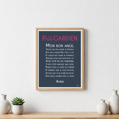 Affiche prière Ange Gardien – décoration murale chrétienne pour enfant inspirée de la protection de l'ange gardien.