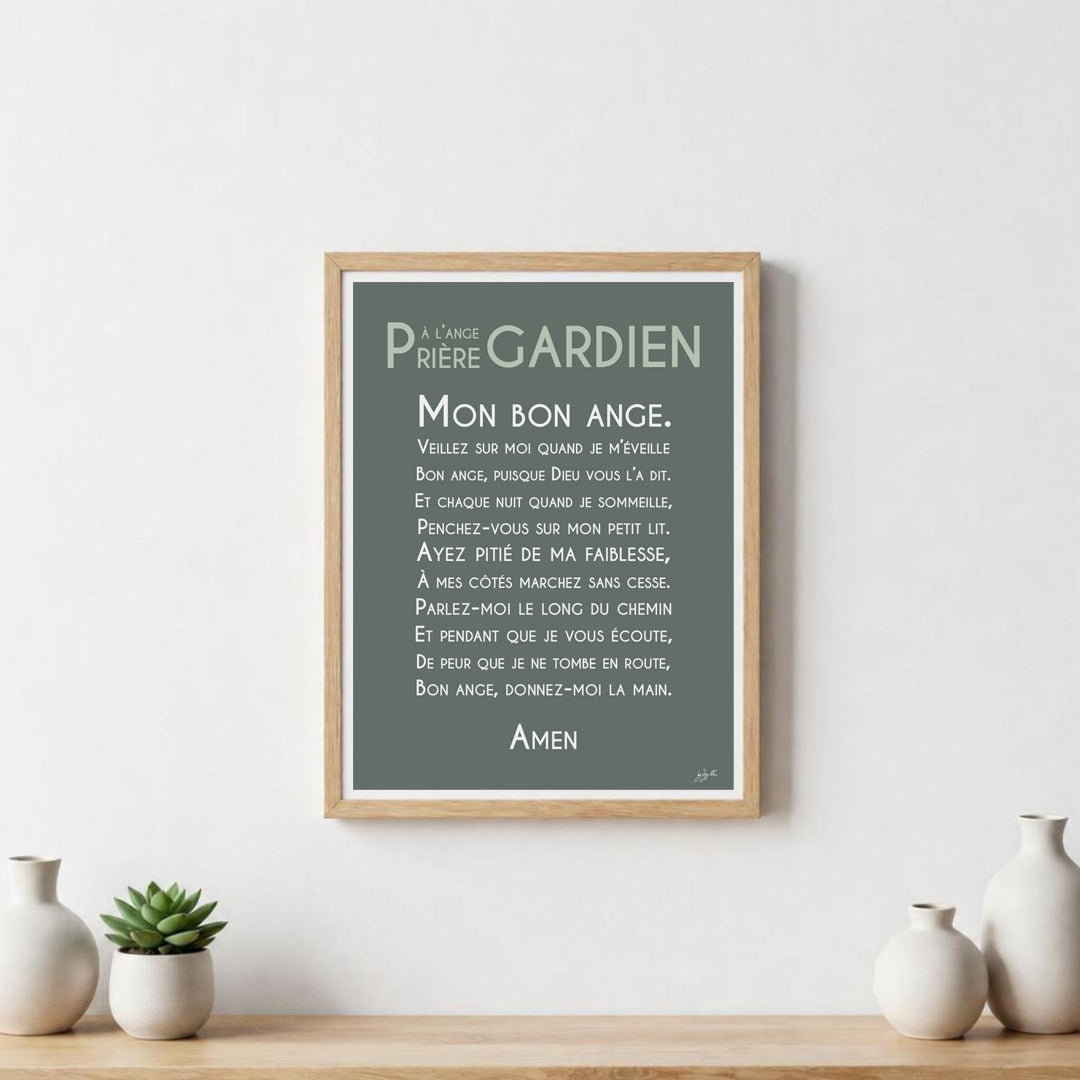 Affiche prière Ange Gardien – décoration murale chrétienne pour enfant inspirée de la protection de l'ange gardien.