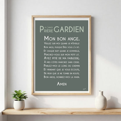 Affiche prière Ange Gardien – décoration murale chrétienne pour enfant inspirée de la protection de l'ange gardien.