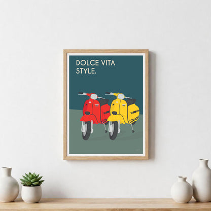 Affiche Lambretta vintage – décoration murale inspirée du scooter italien et de la Dolce Vita.