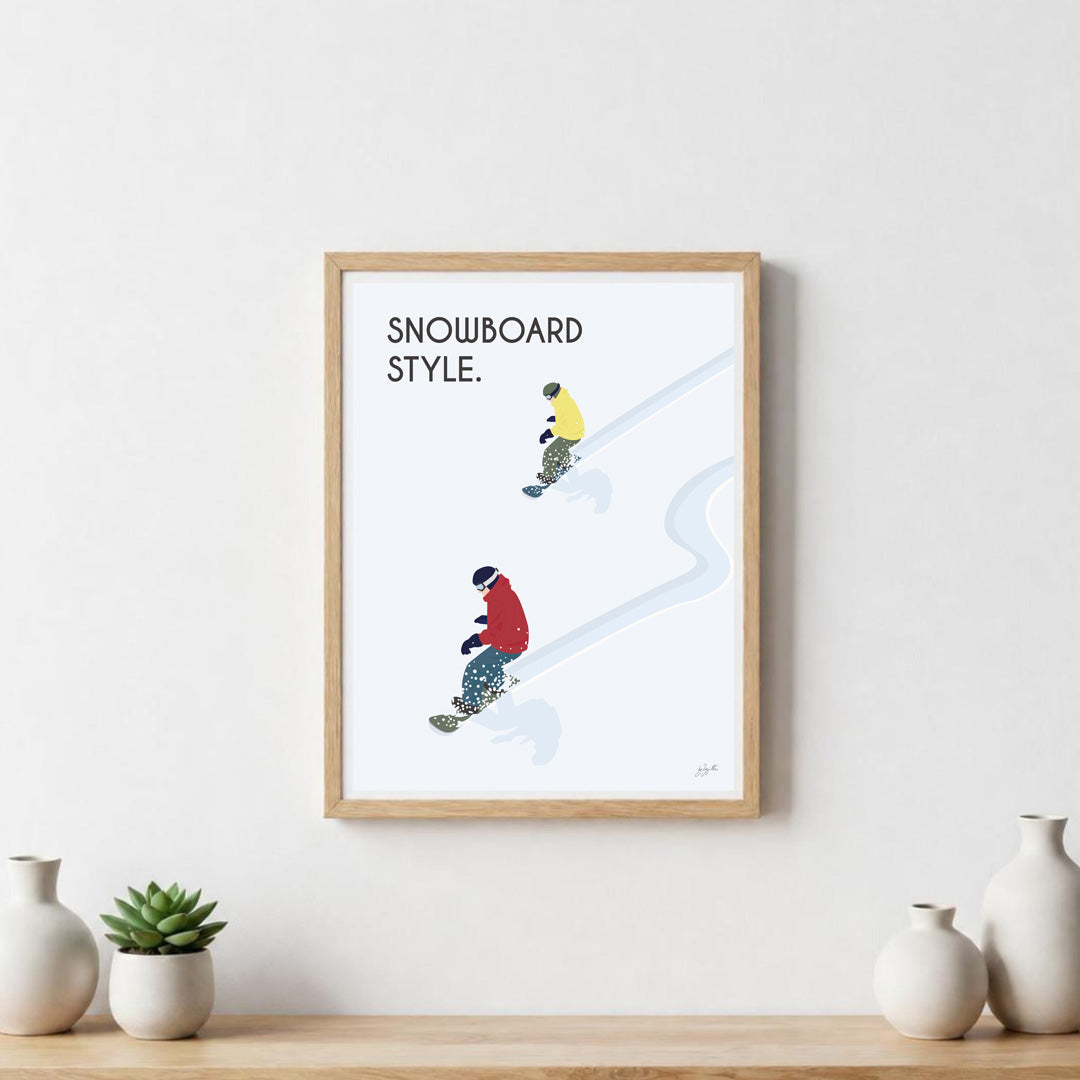 Poster snowboard montagne – décoration murale inspirée des sports d’hiver et des paysages enneigés.