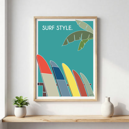 Poster surf bord de mer – décoration murale inspirée des vagues, de l'océan et du lifestyle surf.
