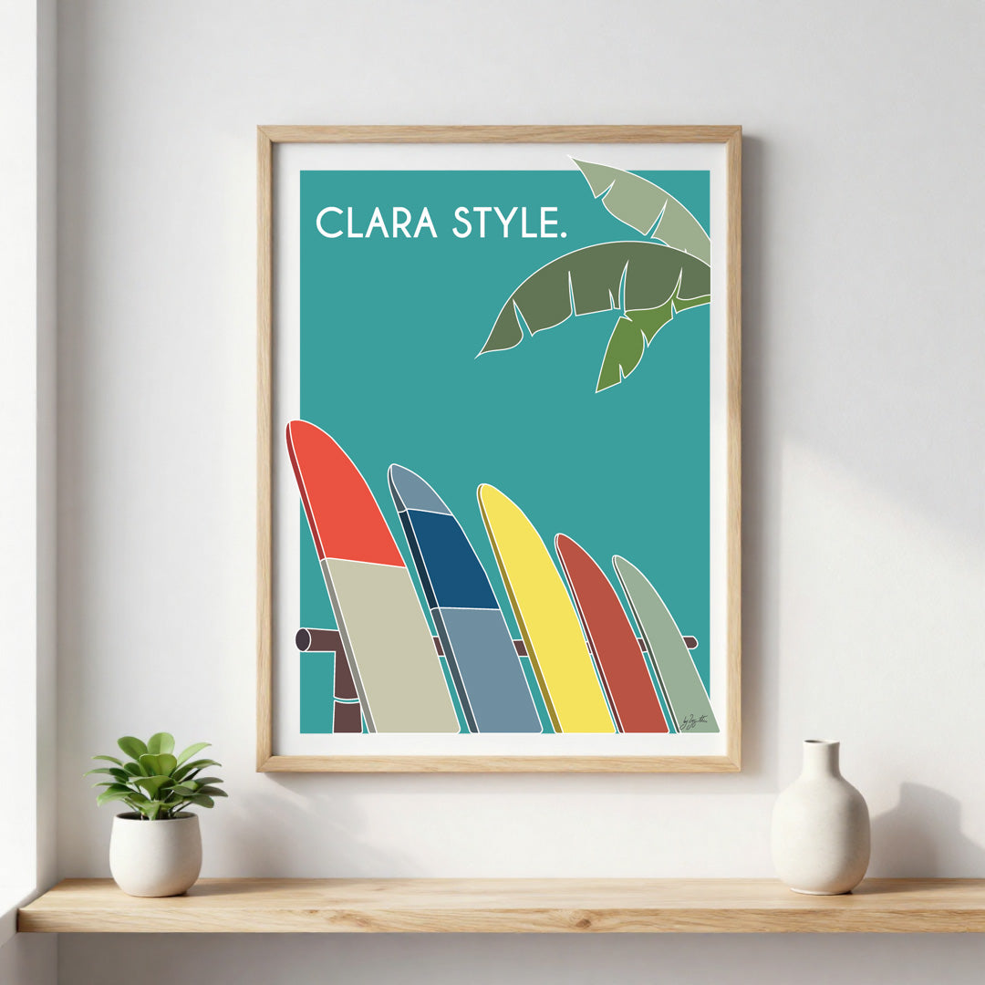 Poster surf bord de mer – décoration murale inspirée des vagues, de l'océan et du lifestyle surf.