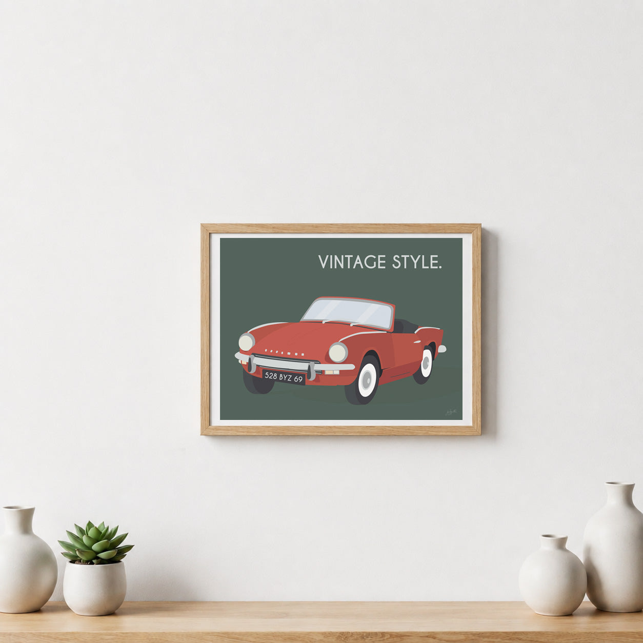 Affiche Triumph vintage – décoration murale inspirée d’une voiture de collection britannique emblématique.