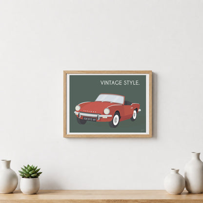 Affiche Triumph vintage – décoration murale inspirée d’une voiture de collection britannique emblématique.