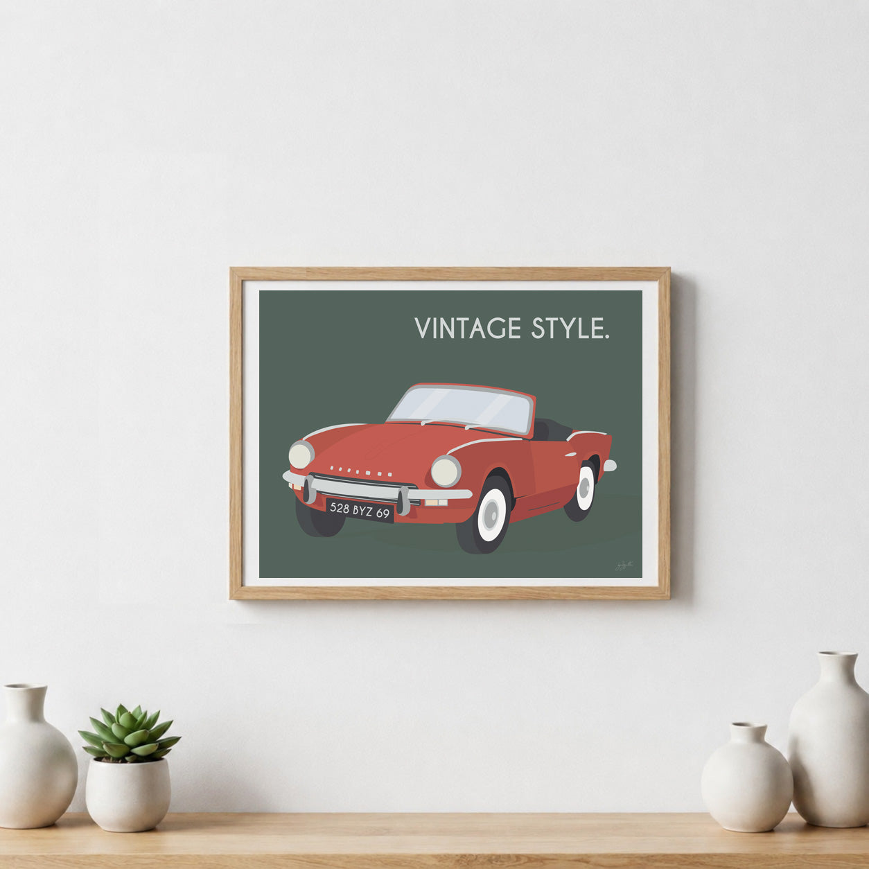 Affiche Triumph vintage – décoration murale inspirée d’une voiture de collection britannique emblématique.