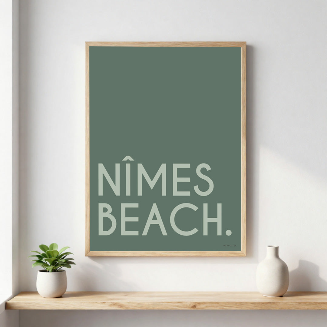 Poster Ville Beach personnalisée avec nom de ville ou plage, décoration murale esprit bord de mer fabriquée en France.