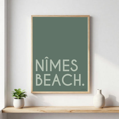 Poster Ville Beach personnalisée avec nom de ville ou plage, décoration murale esprit bord de mer fabriquée en France.