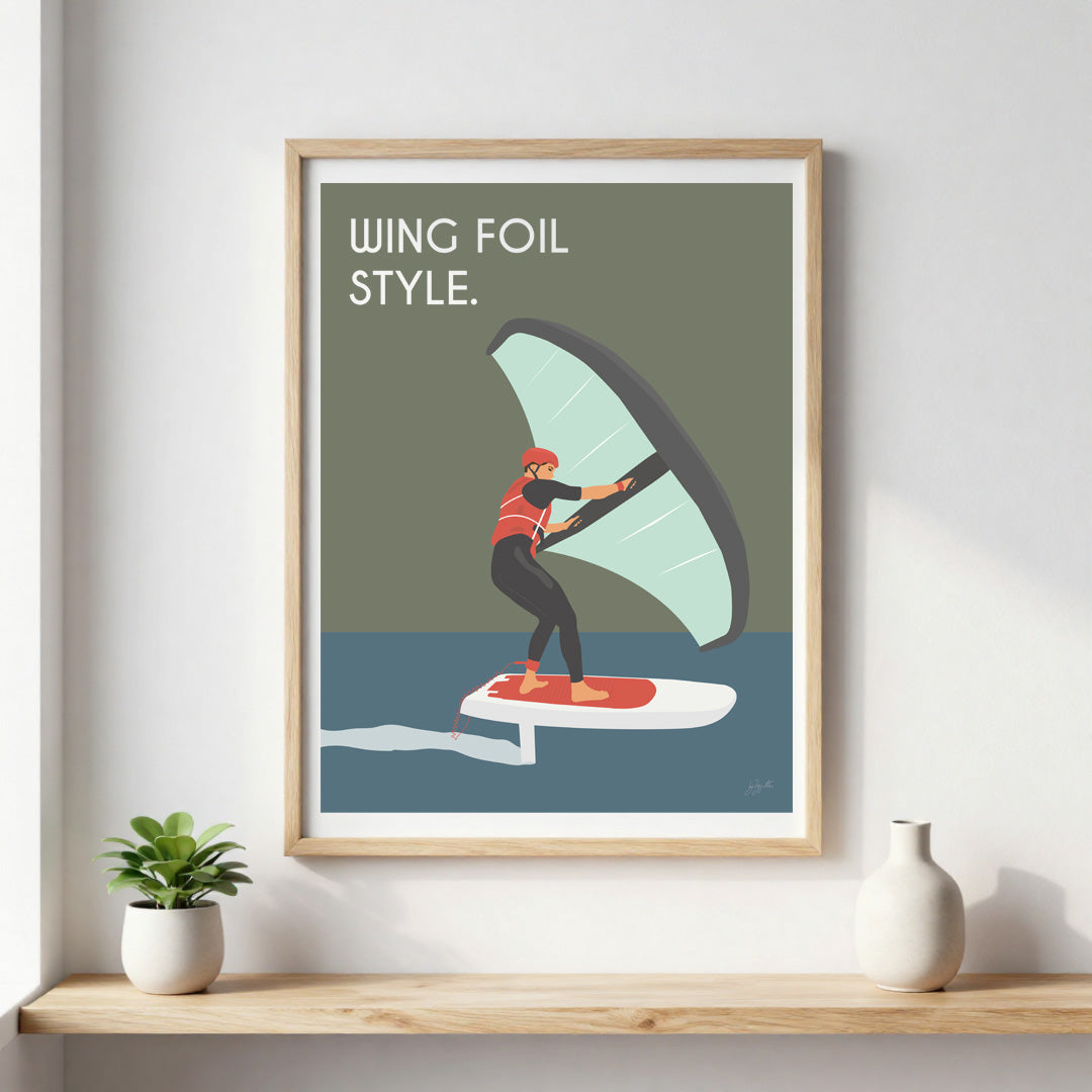 Poster wing foil océan – décoration murale inspirée des sports nautiques et de la glisse.