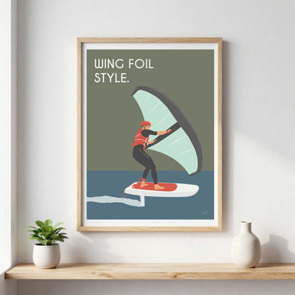 Poster wing foil océan – décoration murale inspirée des sports nautiques et de la glisse.