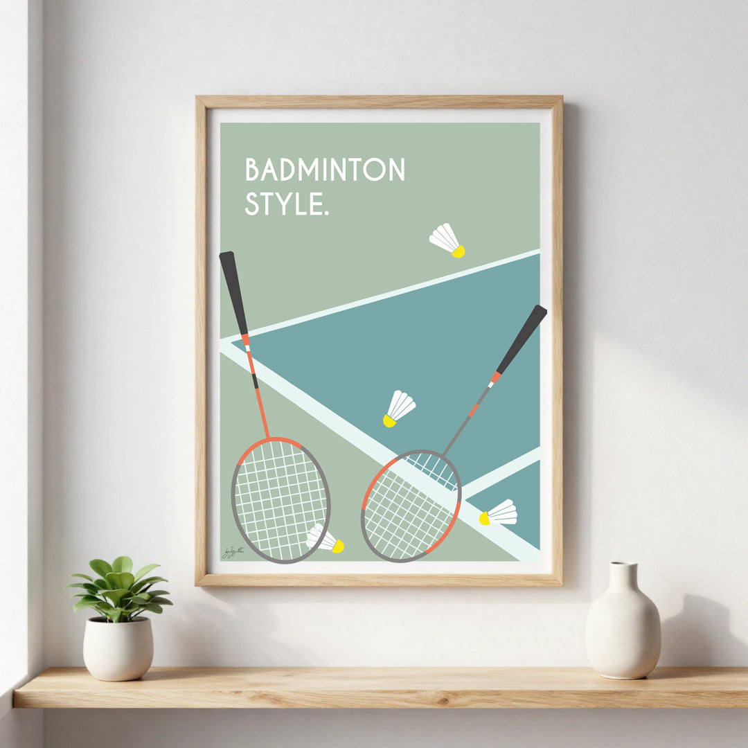 Poster badminton vintage – décoration murale inspirée du badminton, de la compétition et des sports de raquette.