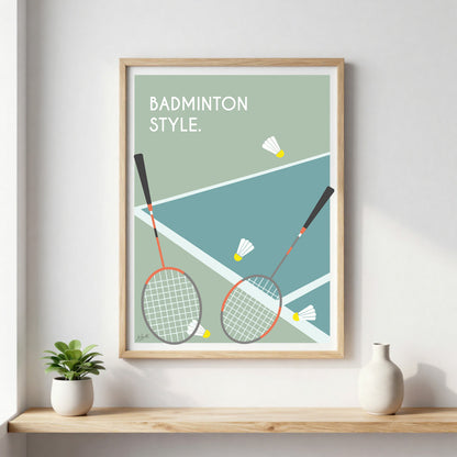 Poster badminton vintage – décoration murale inspirée du badminton, de la compétition et des sports de raquette.